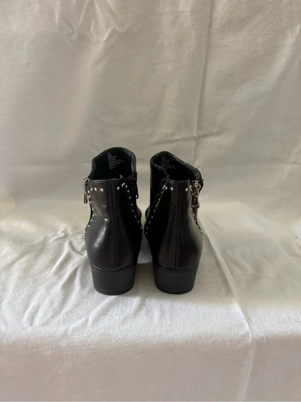 Esprit Black Leather Ankle Booties with Side Zip & Studs